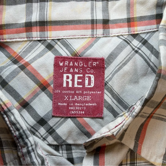 Wrangler Red long sleeve white snap button down XL western cowboy casual mens - Picture 2 of 7